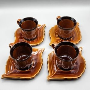 MCM Tea And Saucer Set Of 4 Leaf Saucers and 4 Tea cup